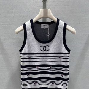 CHANEL Black and White Striped Crop Top